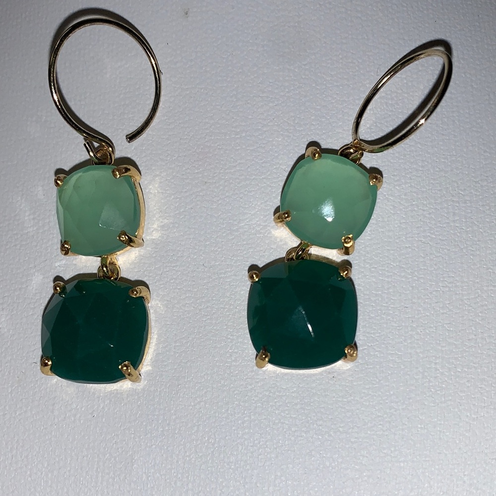 Chic Gold and Green Double Stone Earrings